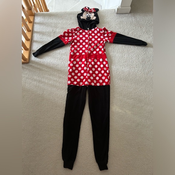 Disney Minnie Mouse red polka dot onesie one piece pajamas size adult S small - Picture 1 of 5
